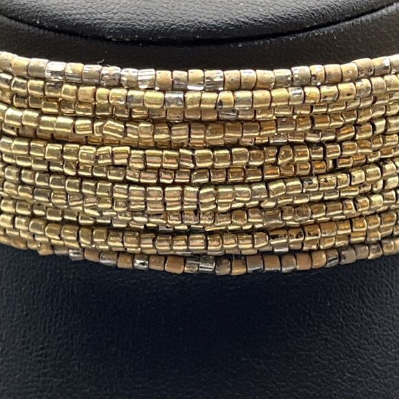 Gloria Astolfo Goldtone Glass Seed Bead Multi Layer Wire Choker Necklace - Picture 2 of 8
